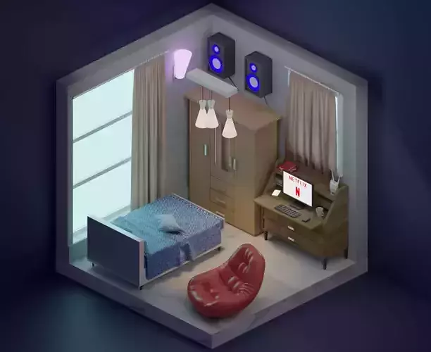 isometric room Free low-poly 3D model