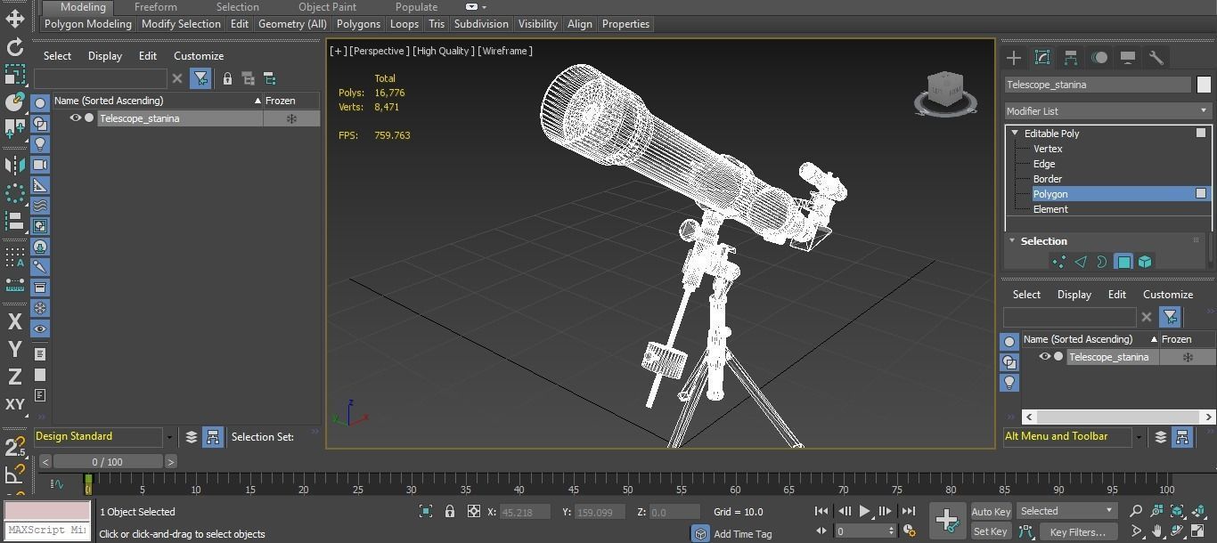 Telescope PBR 3D model with Texture for Games and Films Low-poly 3D model_6