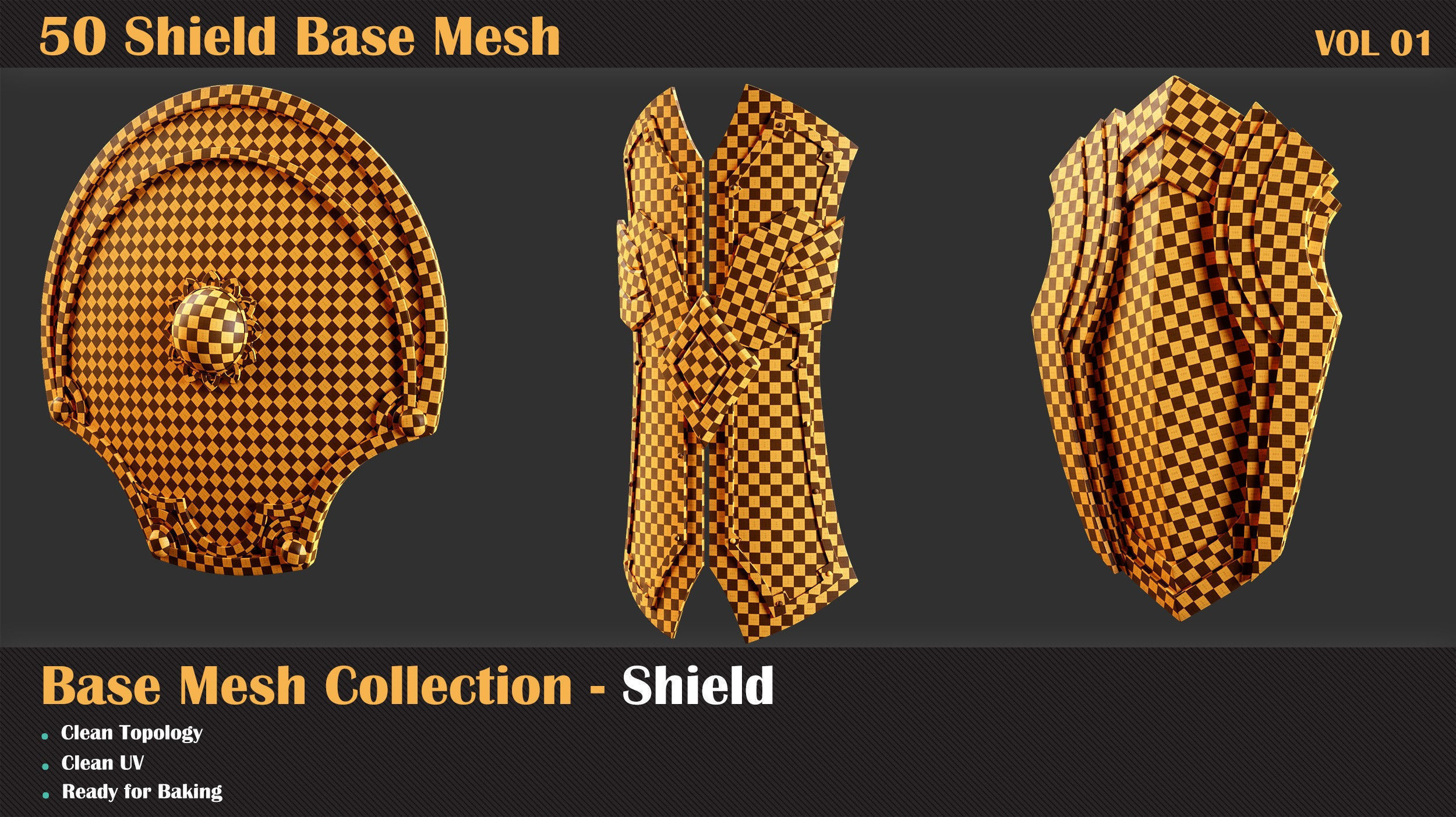 50 Shield Base Mesh - VOL 01 Low-poly 3D model_1