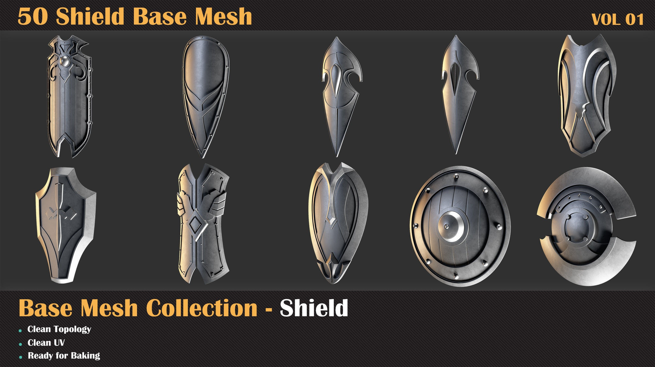 50 Shield Base Mesh - VOL 01 Low-poly 3D model_6