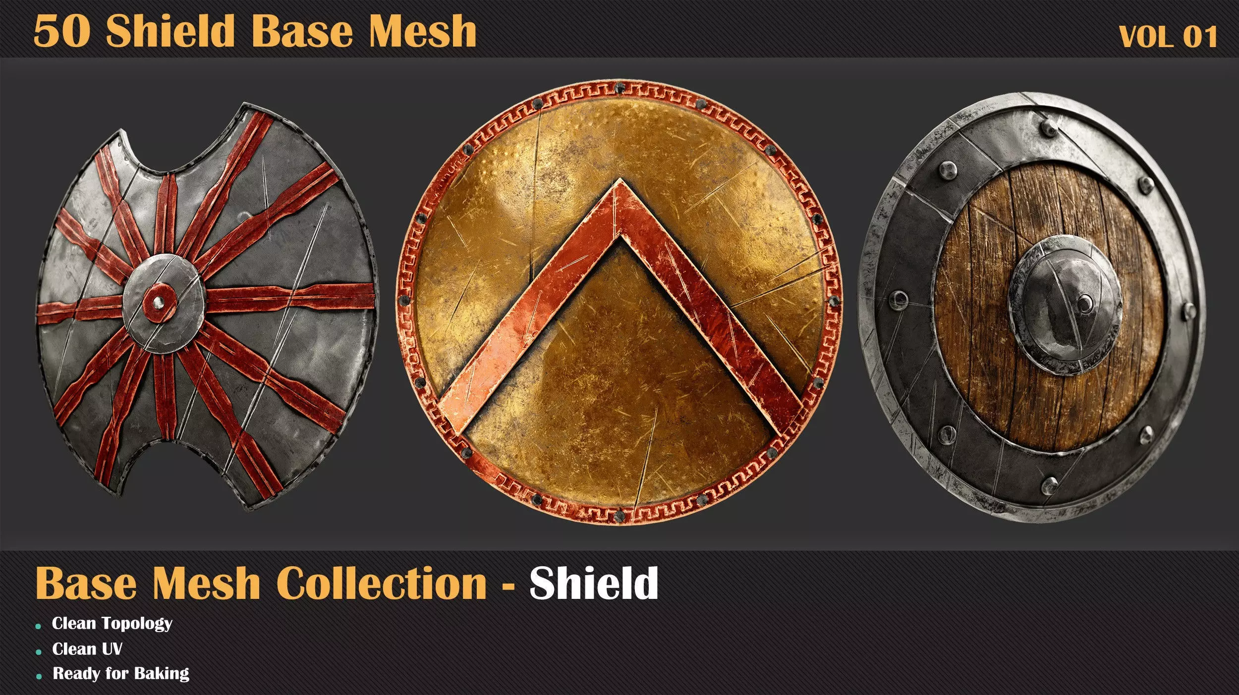 50 Shield Base Mesh - VOL 01 Low-poly 3D model_0