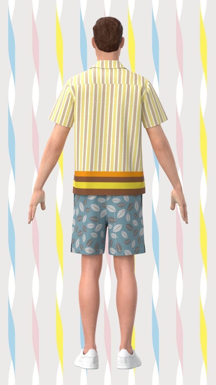 Mens Resort shirt and pant Low-poly 3D model_2