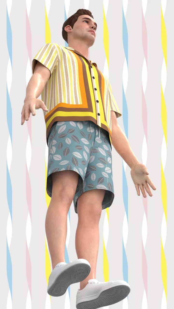 Mens Resort shirt and pant Low-poly 3D model_0