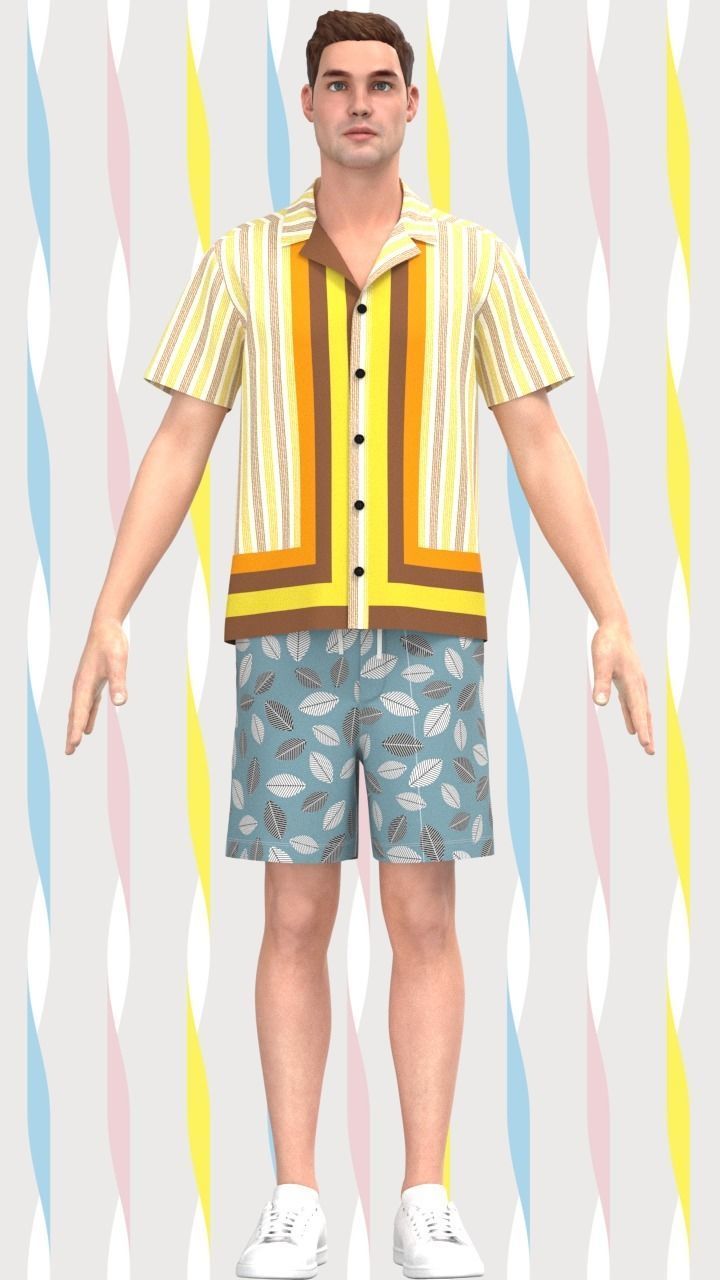 Mens Resort shirt and pant Low-poly 3D model_12