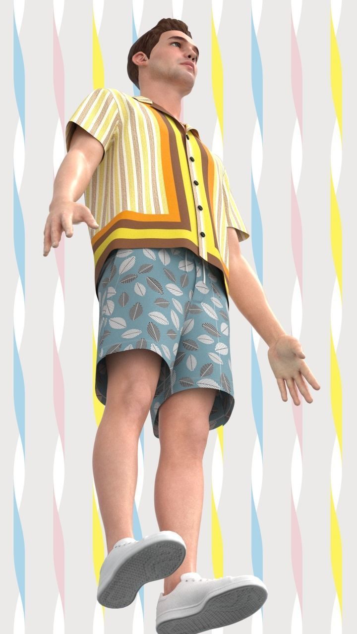 Mens Resort shirt and pant Low-poly 3D model_49