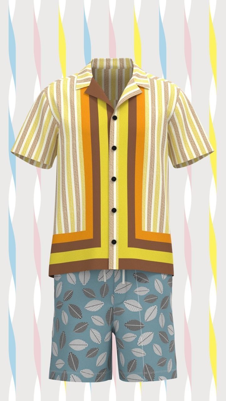 Mens Resort shirt and pant Low-poly 3D model_18