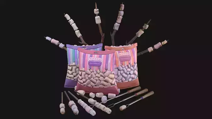 Marshmallow Camp Set Low-poly 3D model