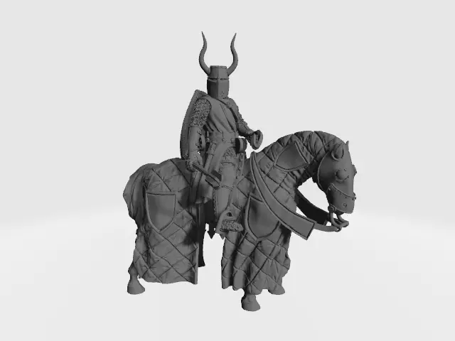 Horned Teutonic knight mounted with mace 3D print model_0