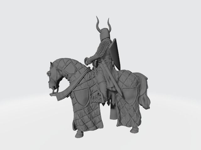 Horned Teutonic knight mounted with mace 3D print model_2