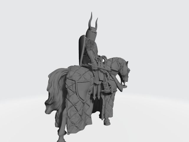 Horned Teutonic knight mounted with mace 3D print model_4