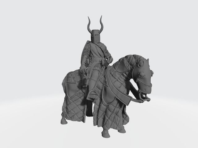 Horned Teutonic knight mounted with mace 3D print model_1