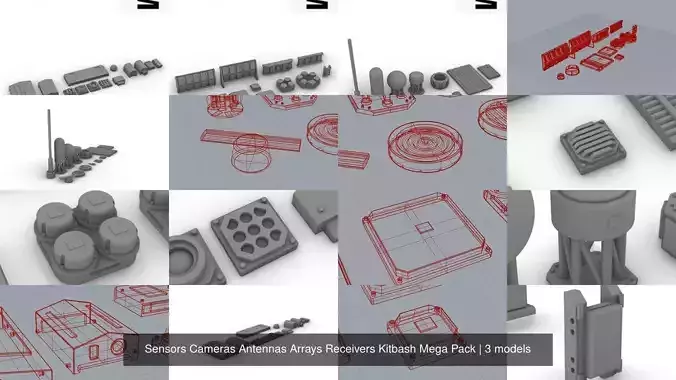 Sensors Cameras Antennas Arrays Receivers Kitbash Mega Pack 3D Model Collection
