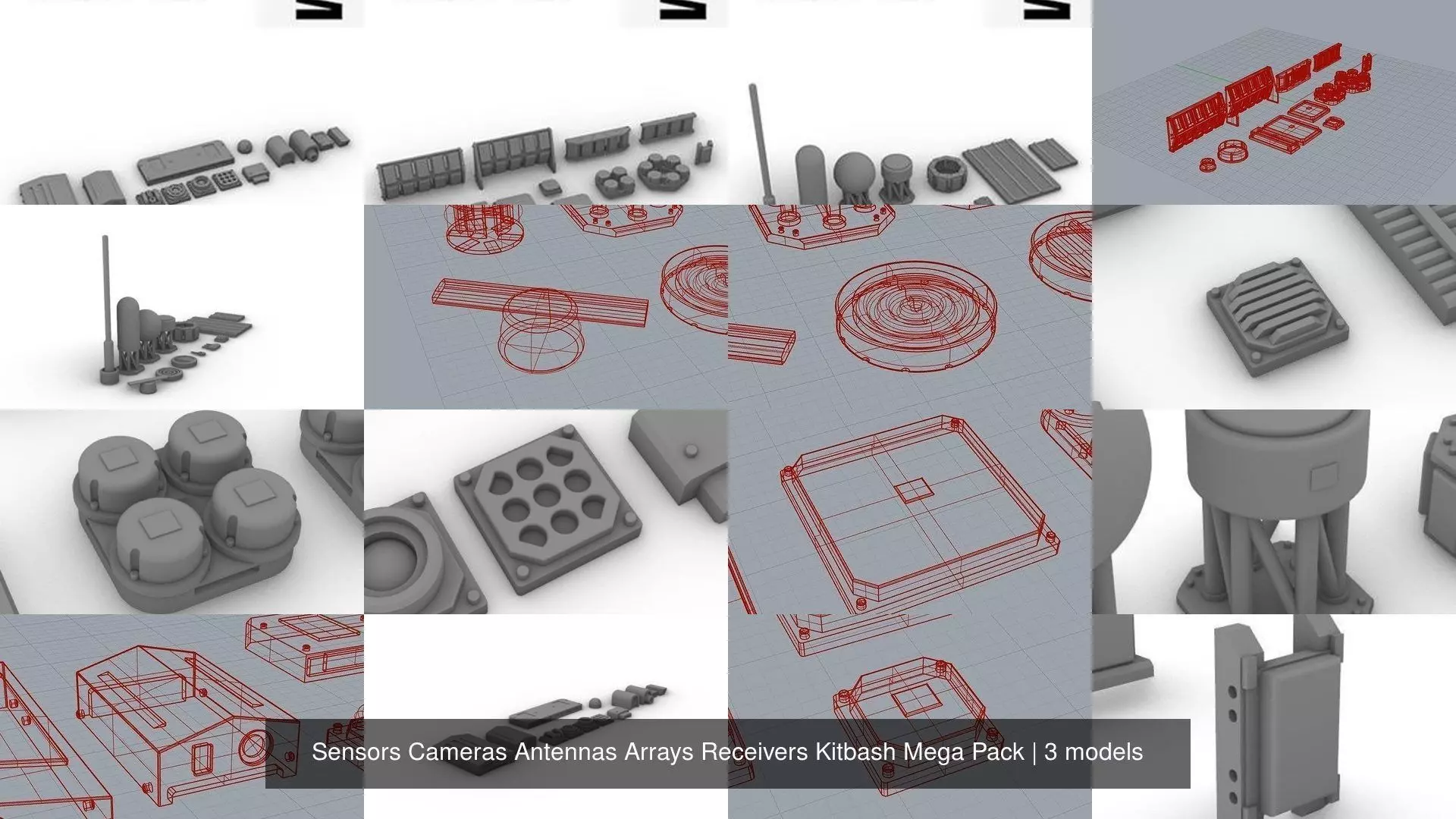 Sensors Cameras Antennas Arrays Receivers Kitbash Mega Pack 3D Model Collection_0