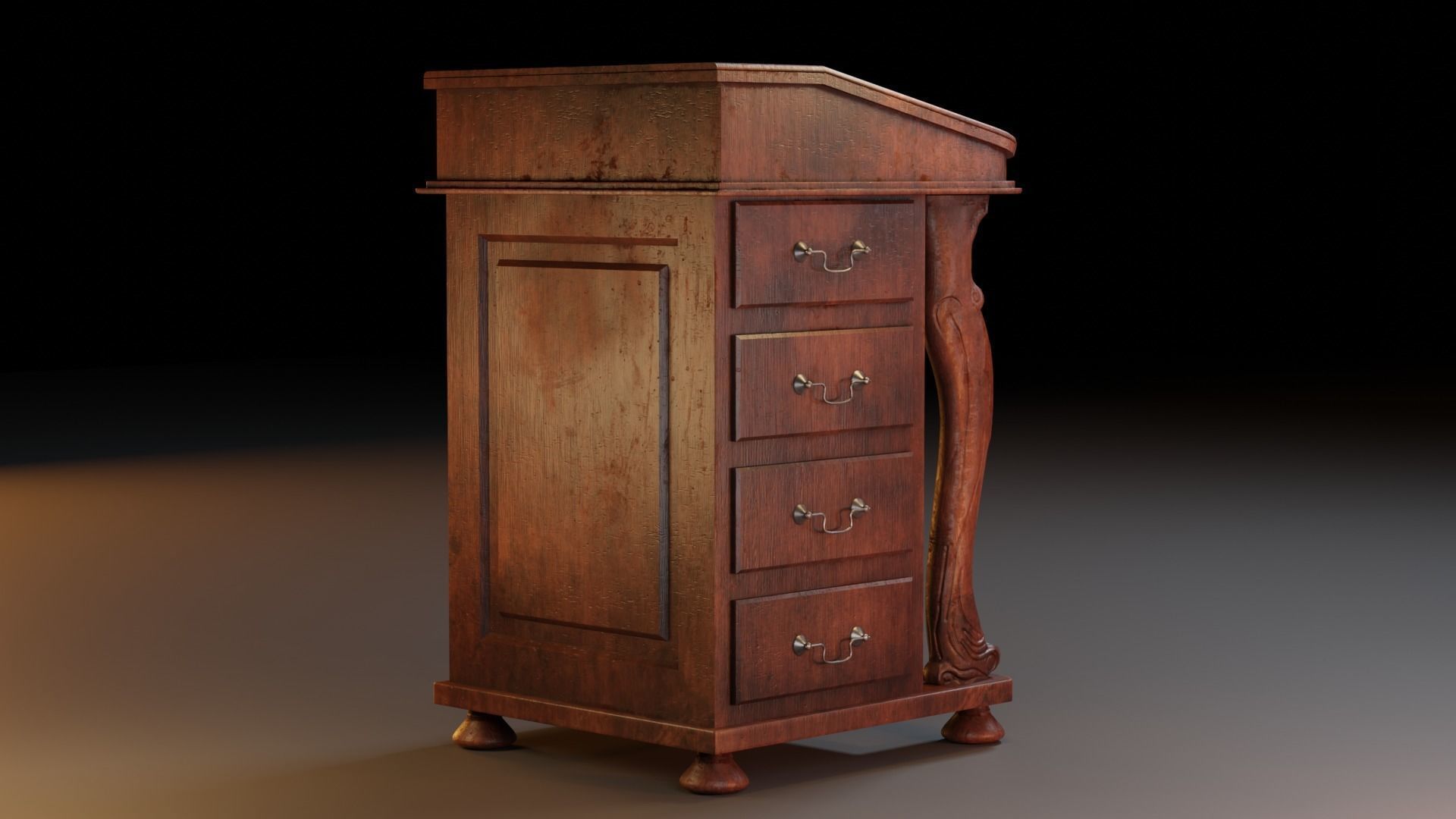 Antique Desk 3D model_3
