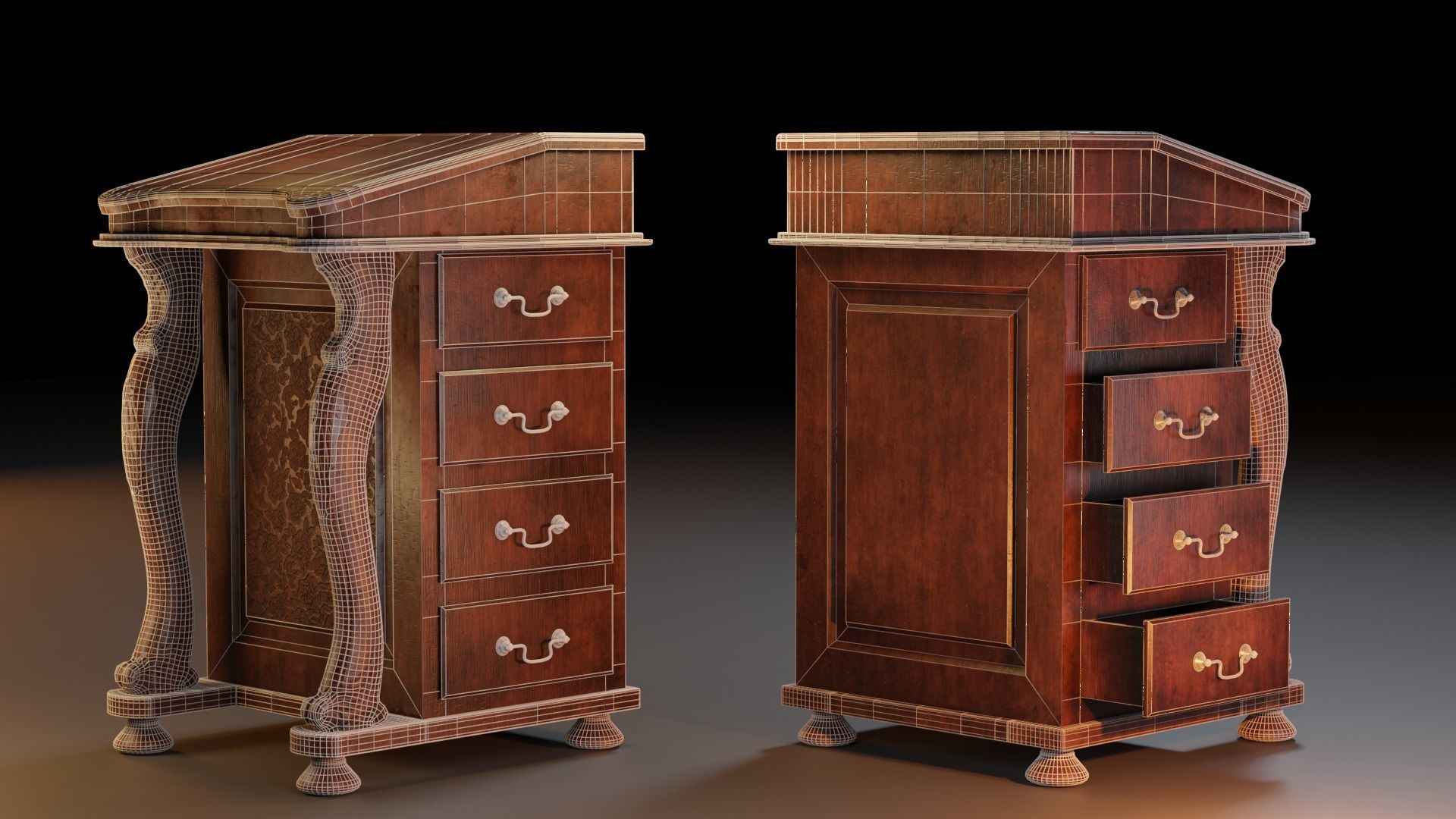 Antique Desk 3D model_7
