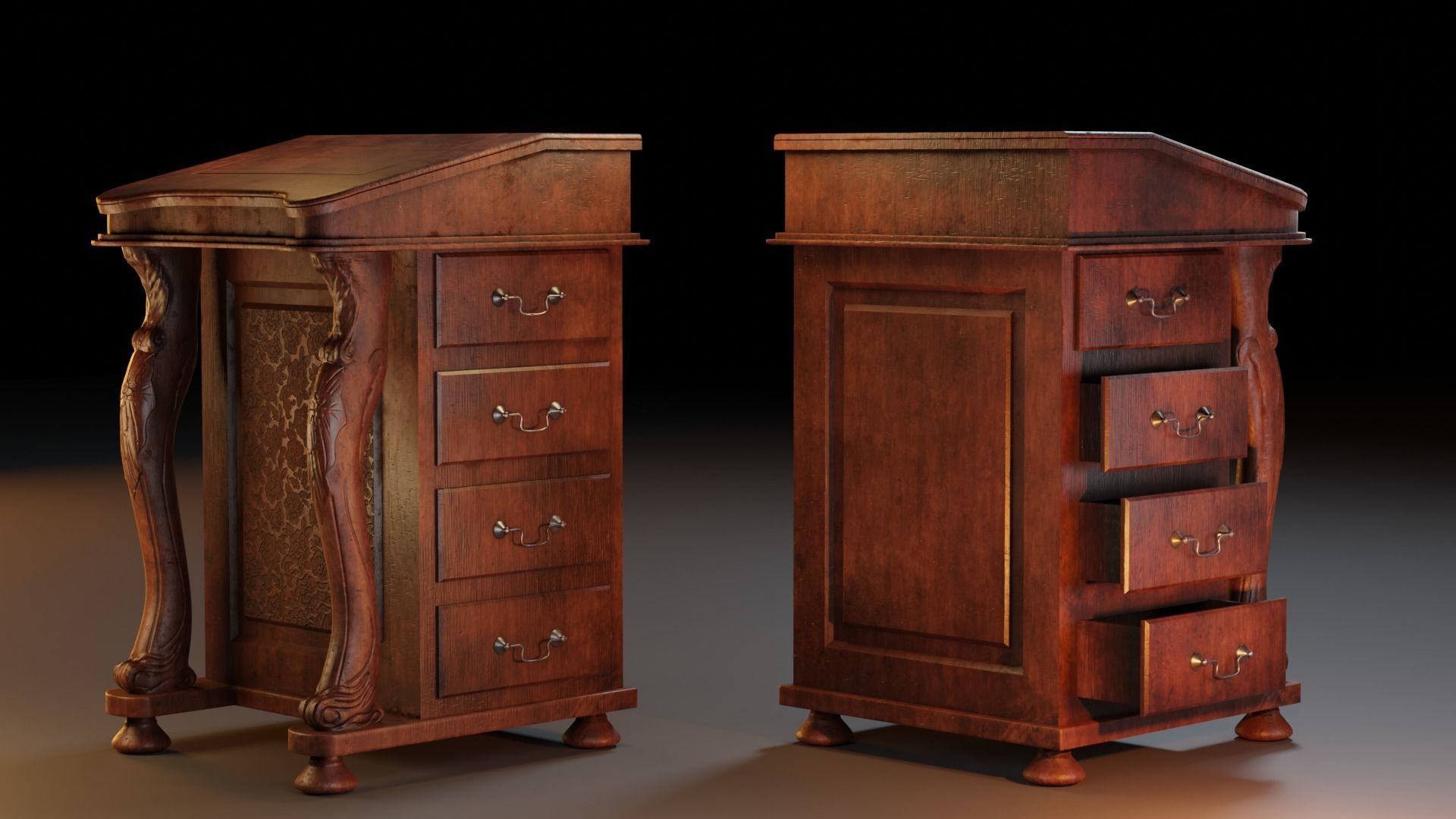 Antique Desk 3D model_4