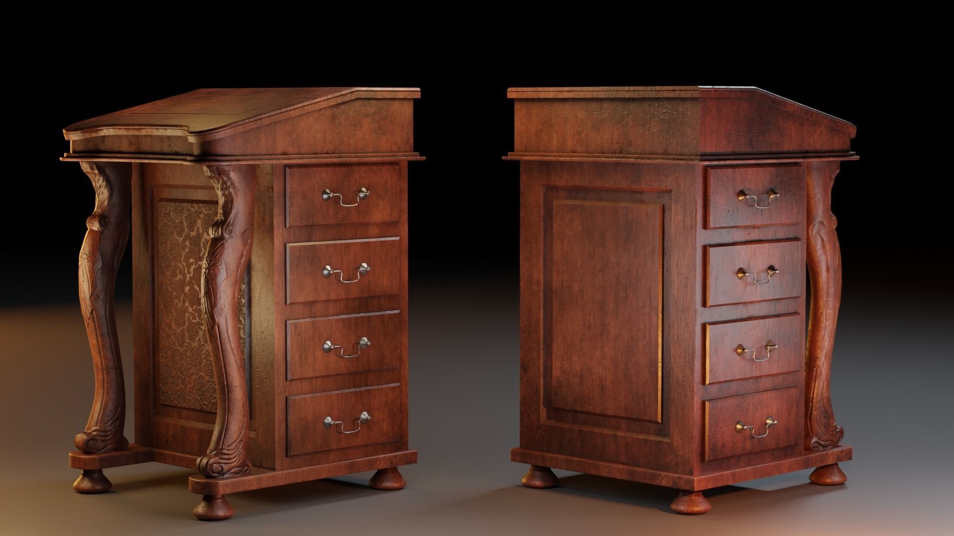 Antique Desk 3D model_1