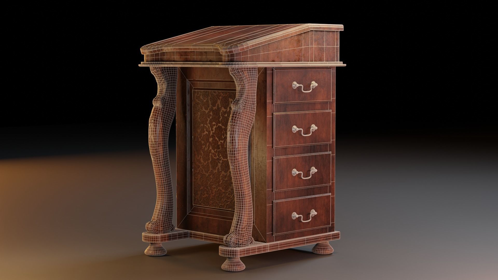 Antique Desk 3D model_6