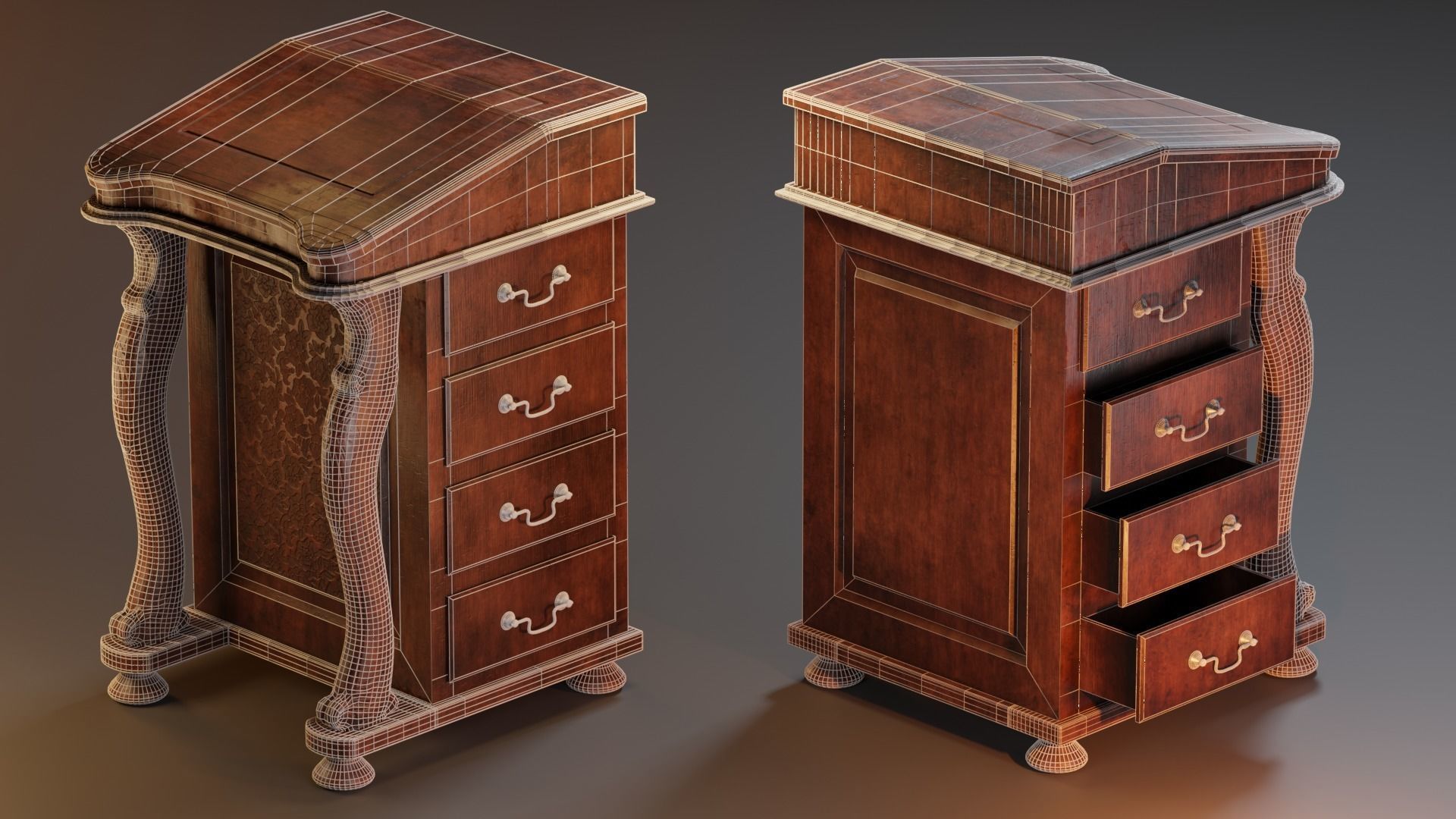 Antique Desk 3D model_8