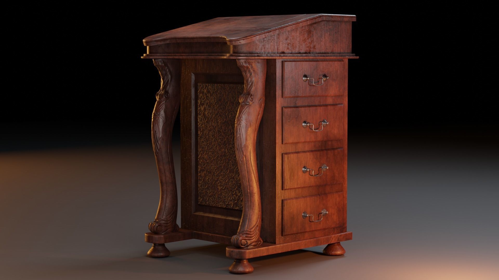 Antique Desk 3D model_2