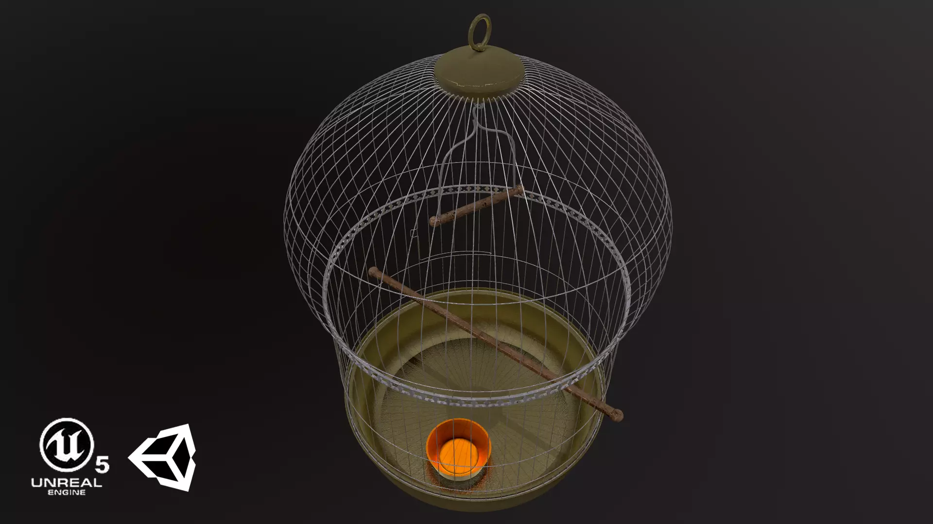 Bird cage PBR 3D model with Texture for Games and Films Low-poly 3D model_0