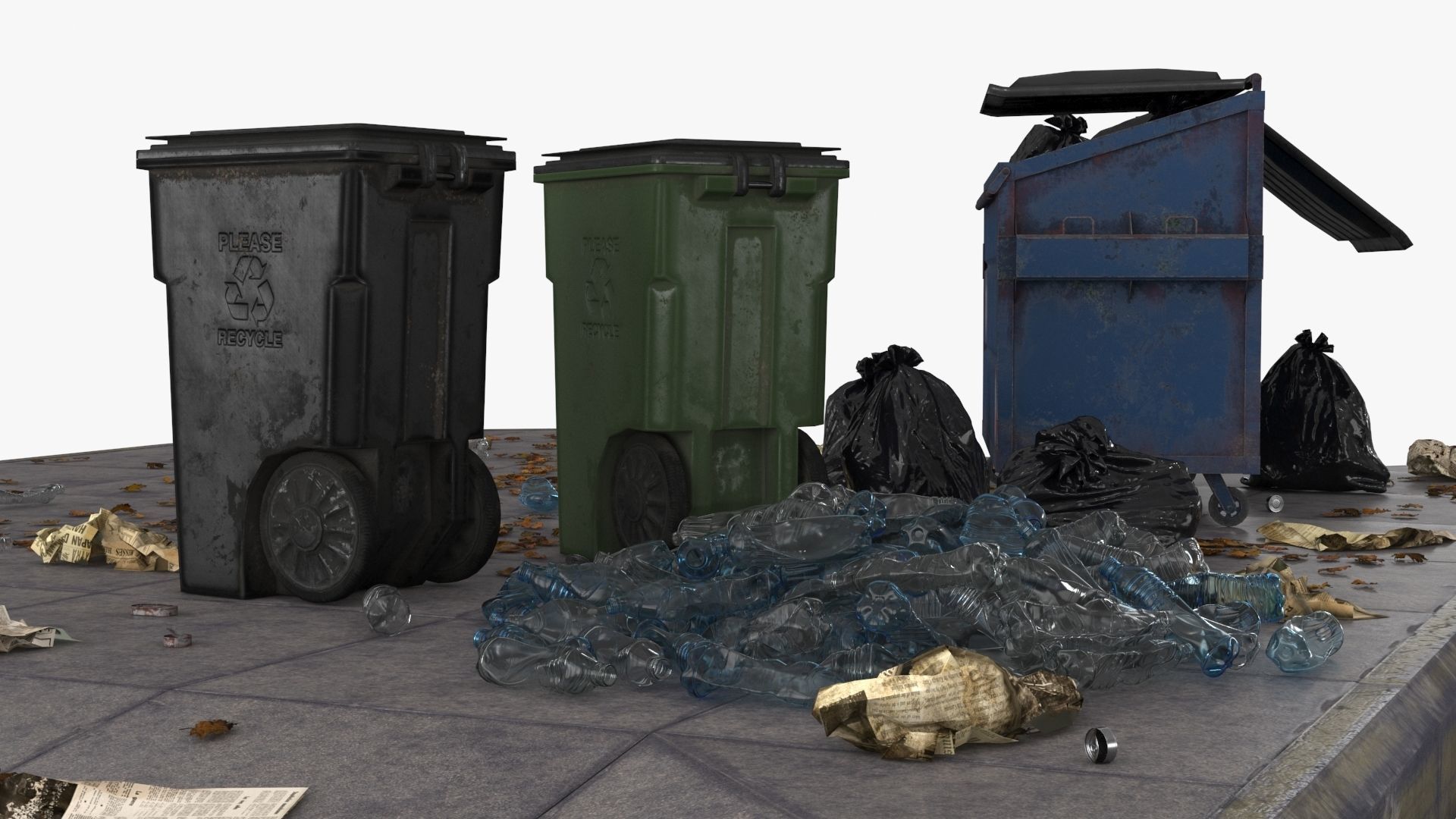 Garbage Trash Set Low-poly 3D model_8