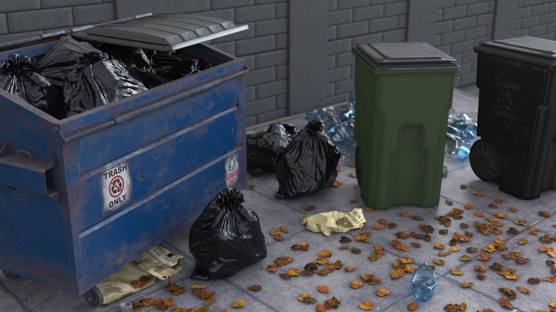 Garbage Trash Set Low-poly 3D model_7
