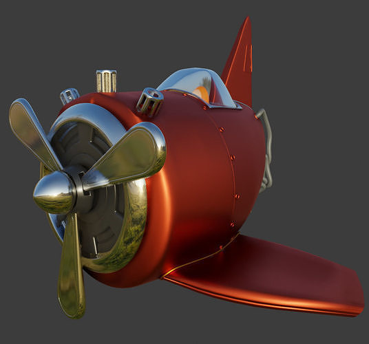 airplane orange submarine Low-poly 3D model