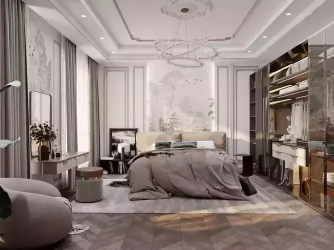 bedroom interior full scene 3D model