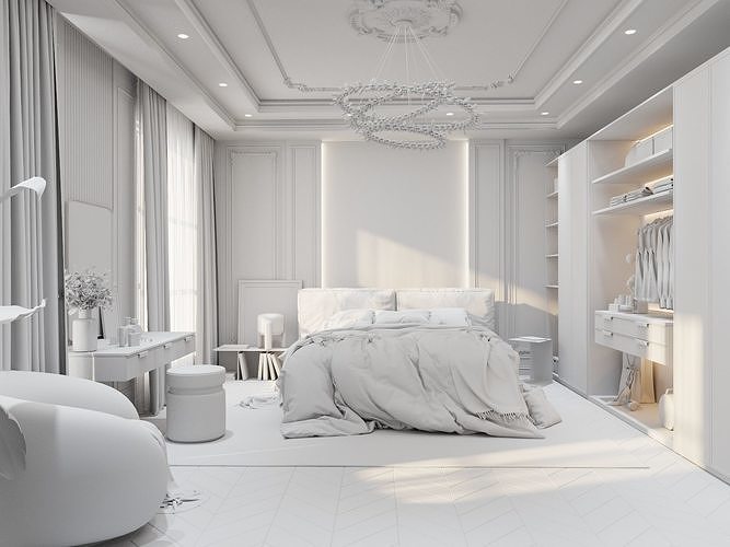 bedroom interior full scene 3D model 3D model 2