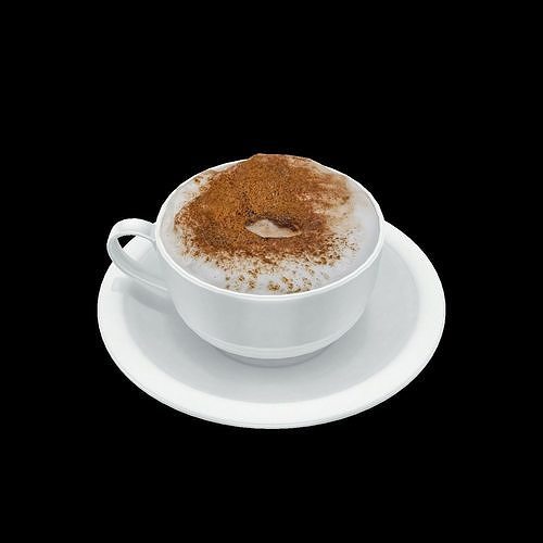 cappuccino cup of coffee with cinnamon on top Low-poly 3D model