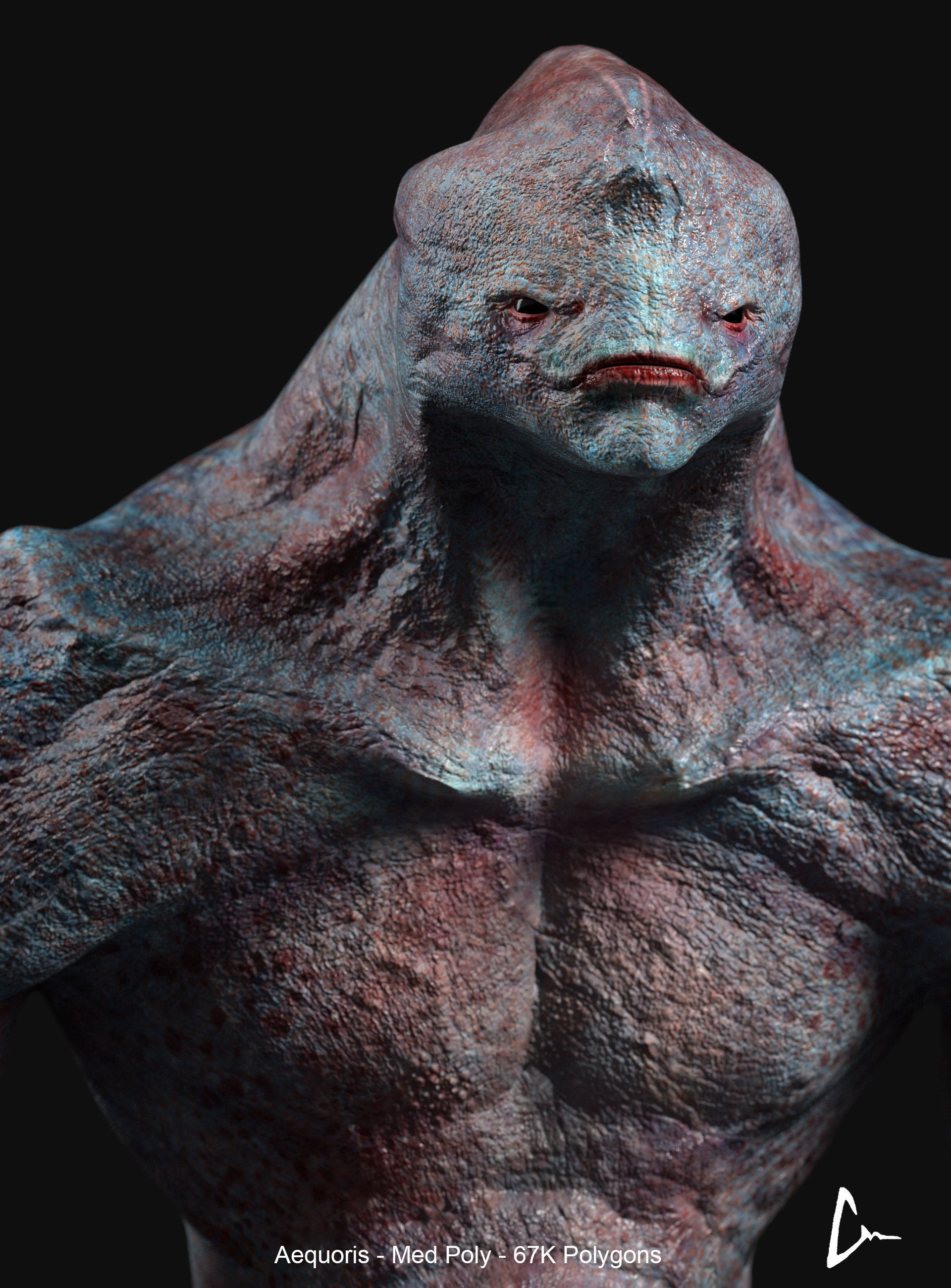 Sea Monster - Aequoris - Low and Medium Poly Models  Low-poly 3D model_3