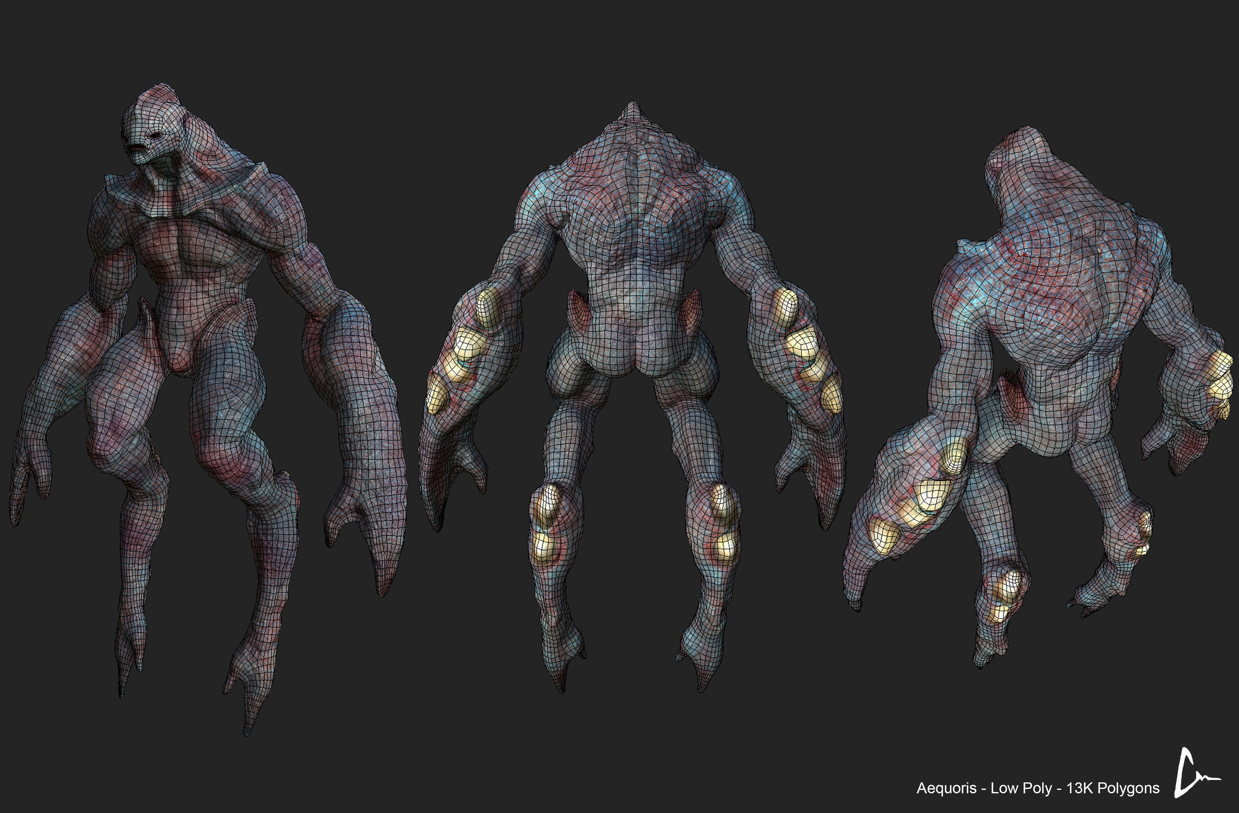 Sea Monster - Aequoris - Low and Medium Poly Models  Low-poly 3D model_6