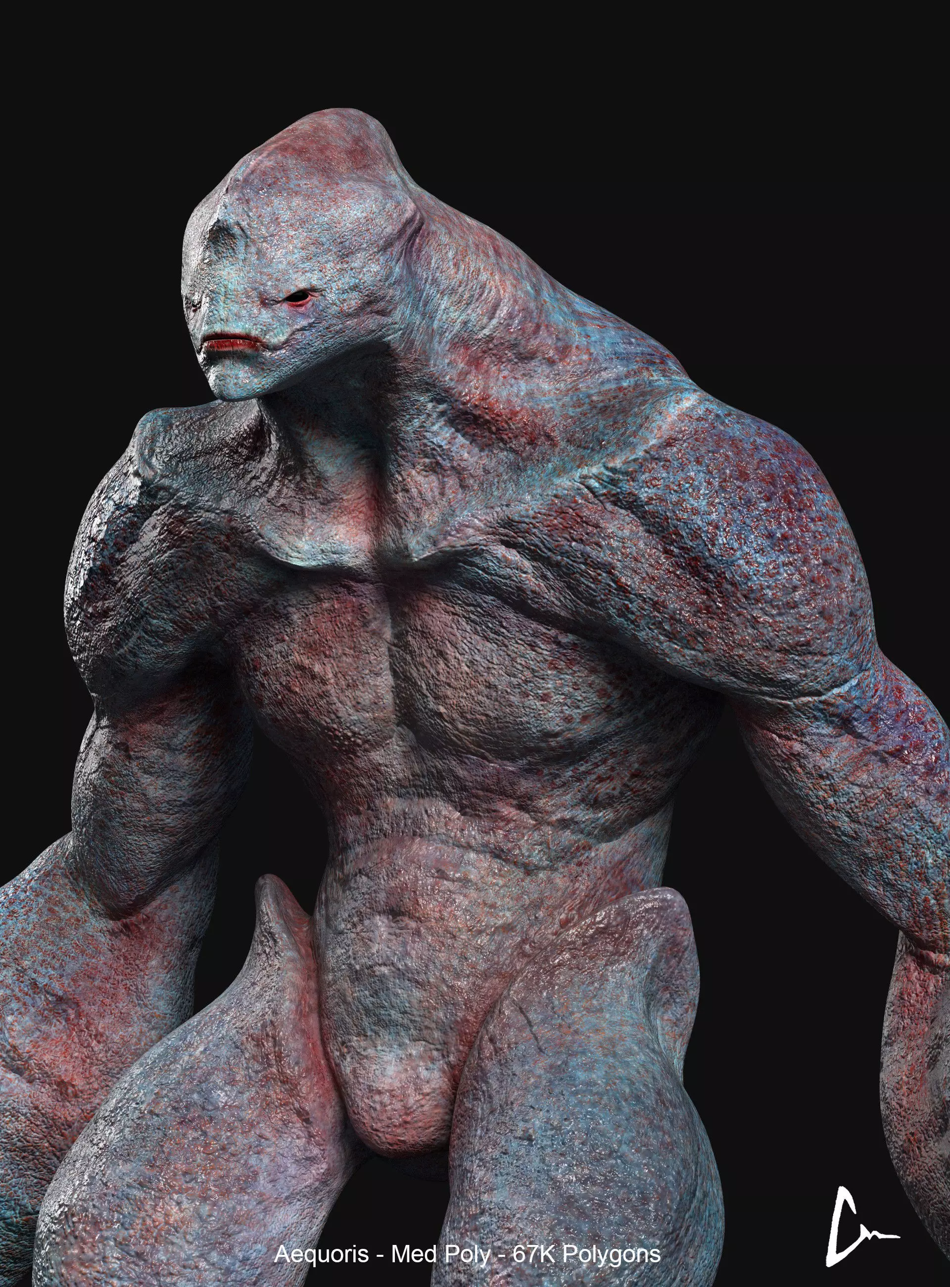 Sea Monster - Aequoris - Low and Medium Poly Models  Low-poly 3D model_0