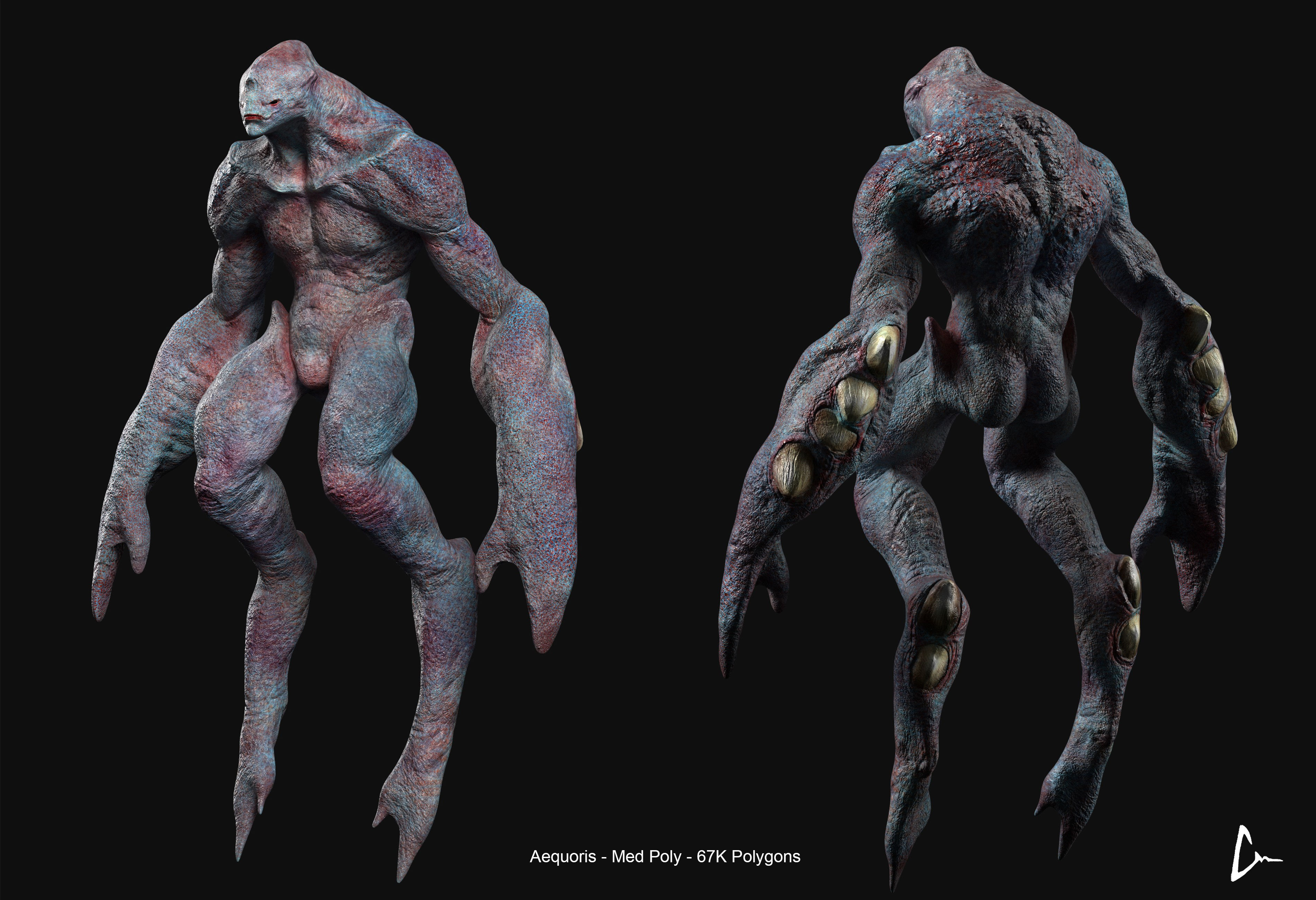 Sea Monster - Aequoris - Low and Medium Poly Models  Low-poly 3D model_4