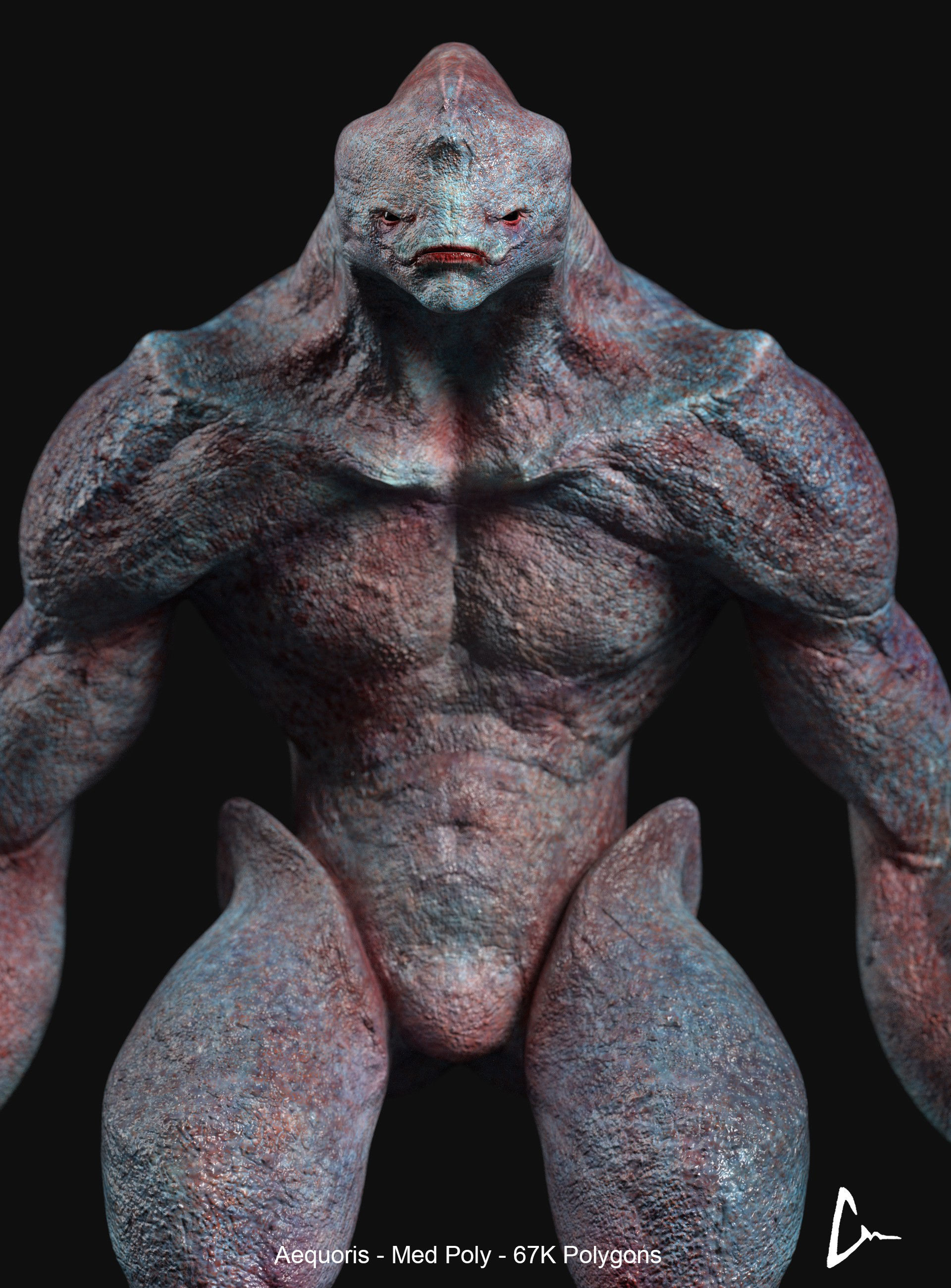 Sea Monster - Aequoris - Low and Medium Poly Models  Low-poly 3D model_1