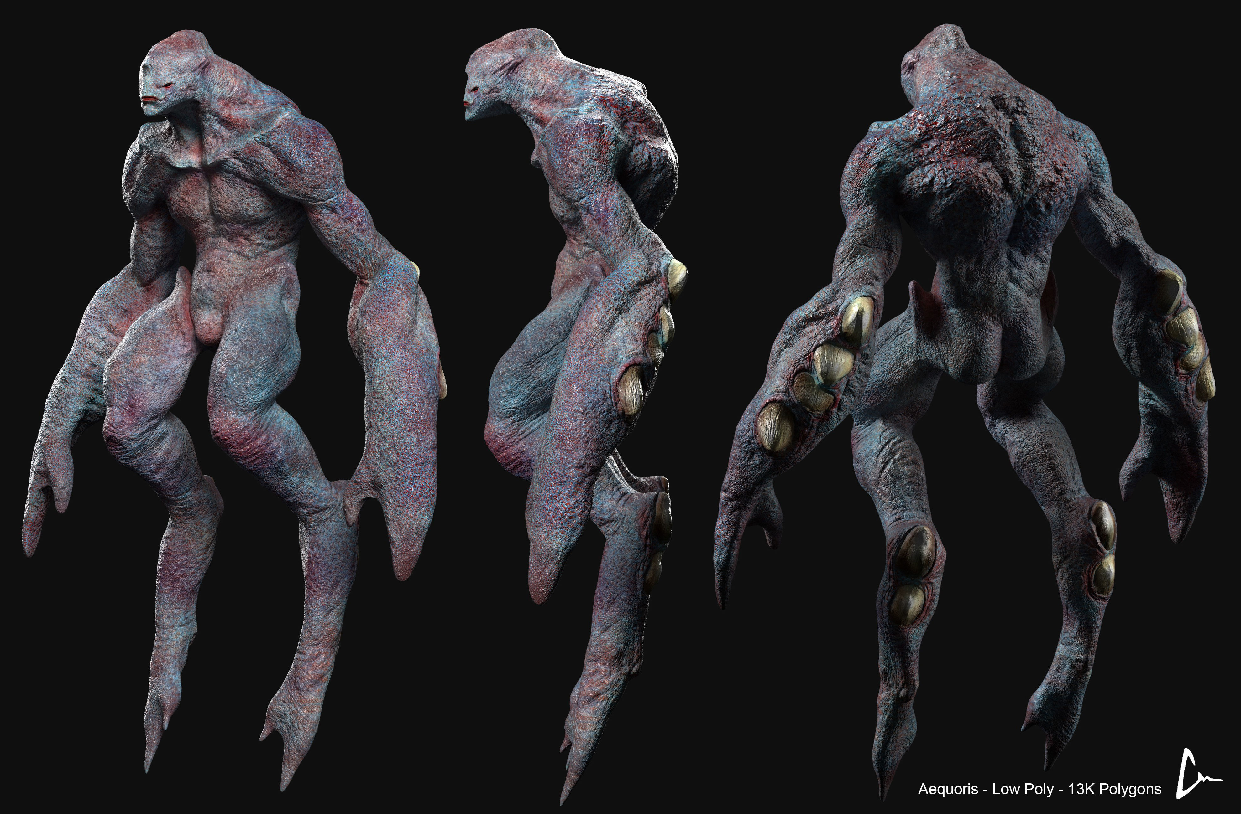 Sea Monster - Aequoris - Low and Medium Poly Models  Low-poly 3D model_5