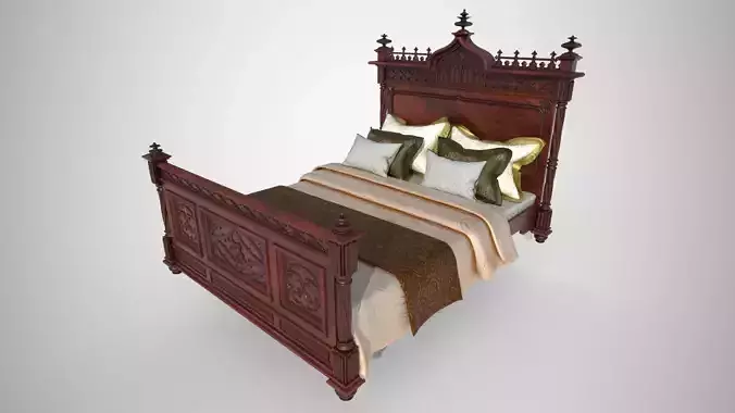 Decorated Victorian bed with linens