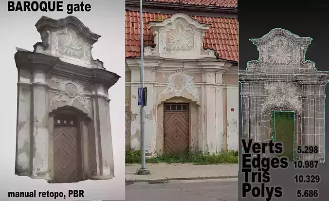An old baroque or rococo style gate Low-poly 3D model