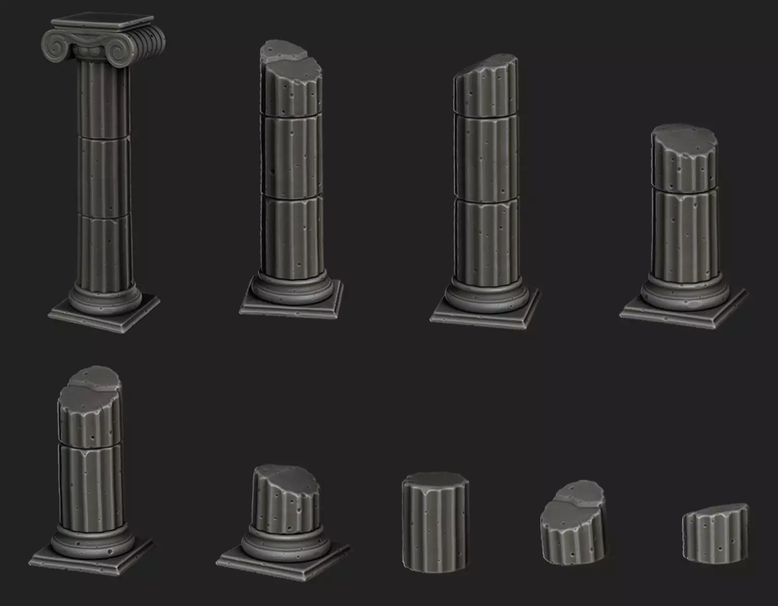 Stylized Roman Columns Ruins 3D model_0