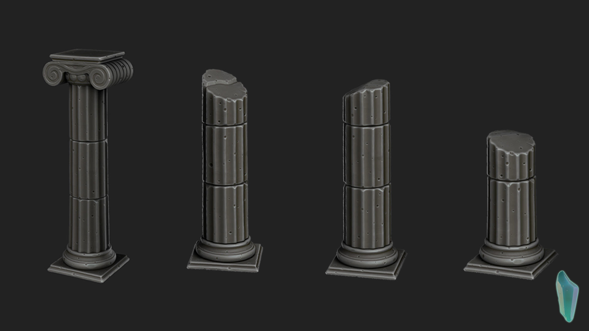 Stylized Roman Columns Ruins 3D model_2