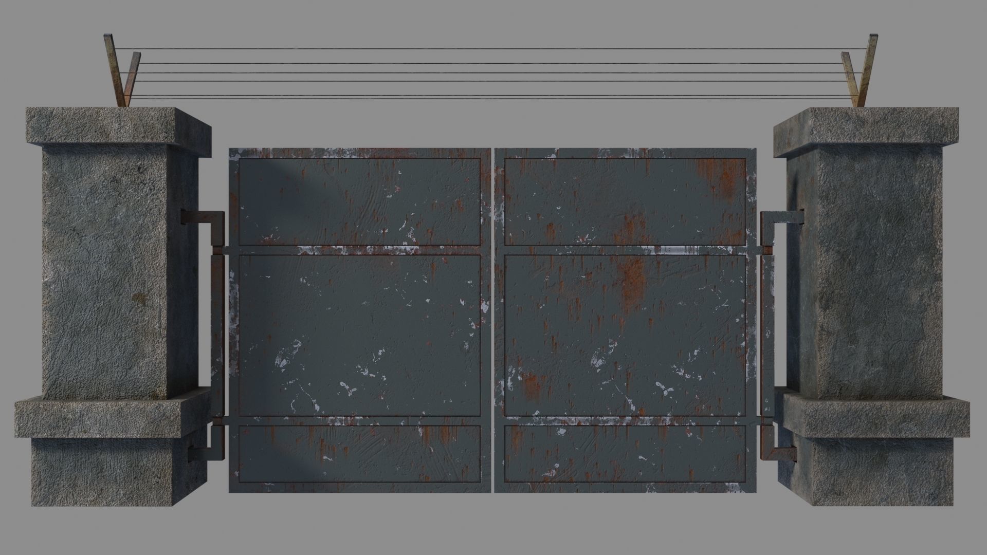 Roadblocks with rusty metal barrels 3D Model Collection_8