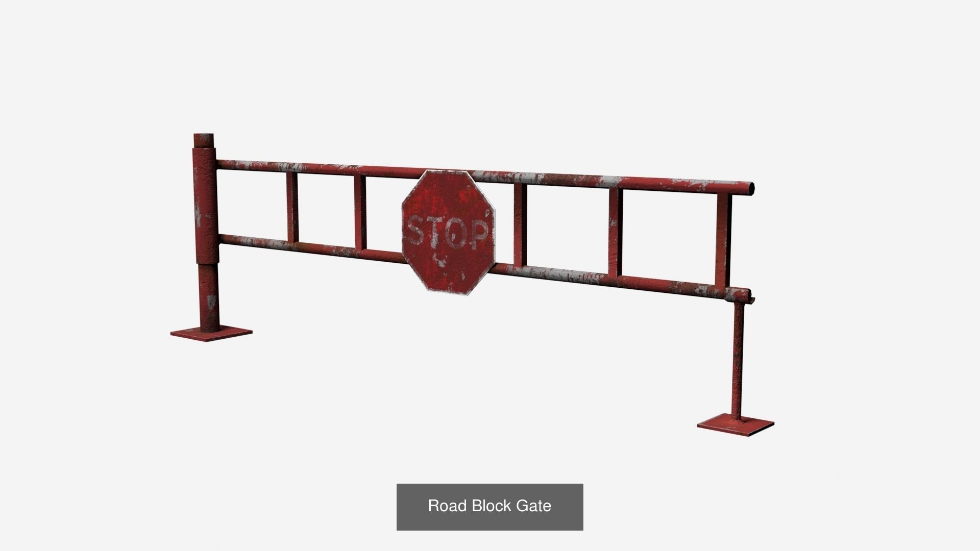 Roadblocks with rusty metal barrels 3D Model Collection_11