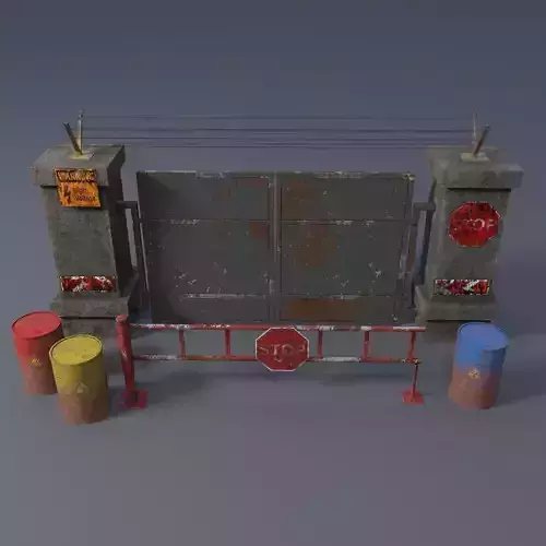 Roadblocks with rusty metal barrels 3D Model Collection