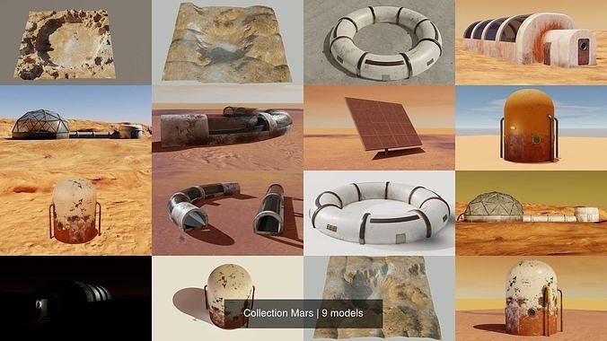 Collection Mars rock formation in desert 