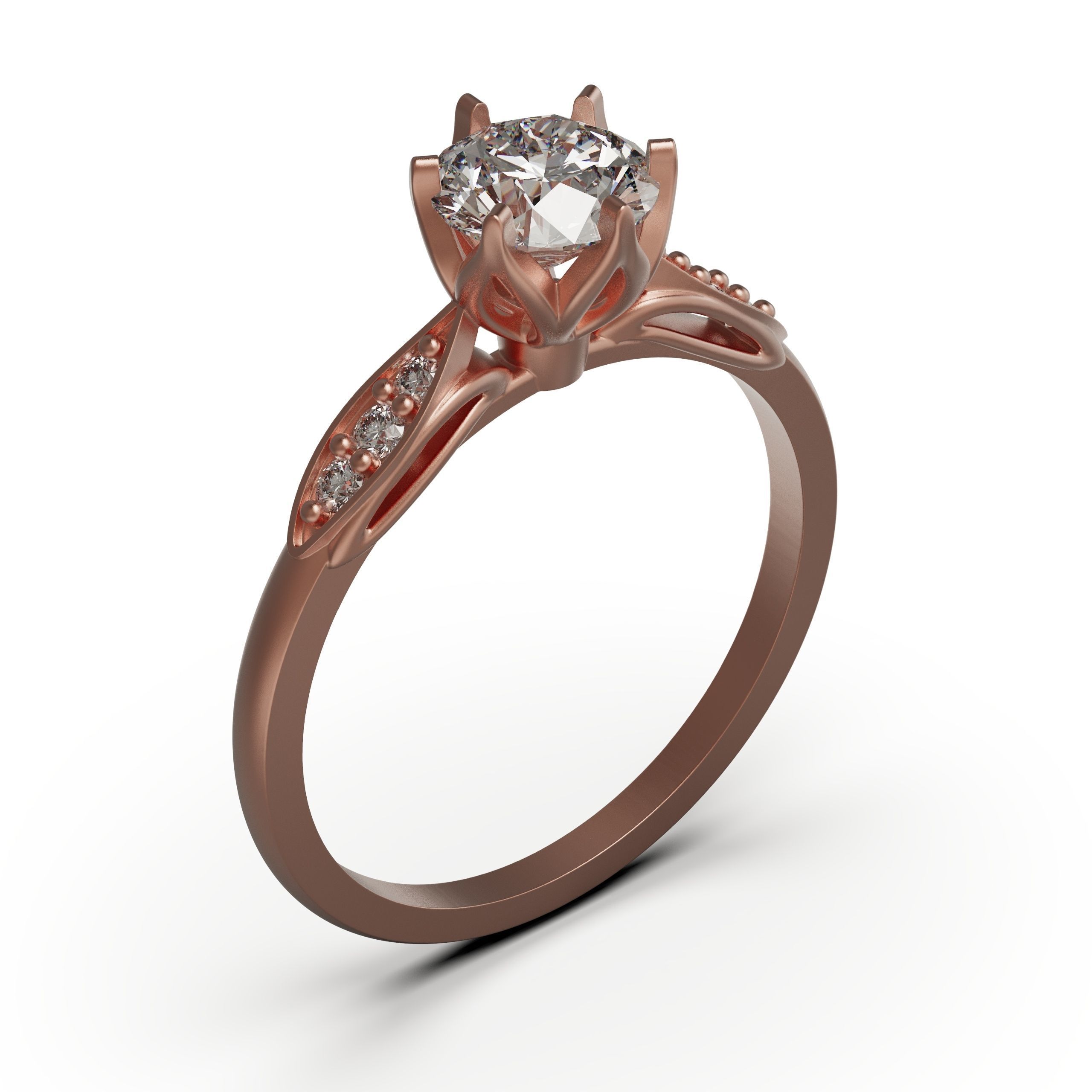 solitiare gold engagement ring with diamonds 3D print model_7