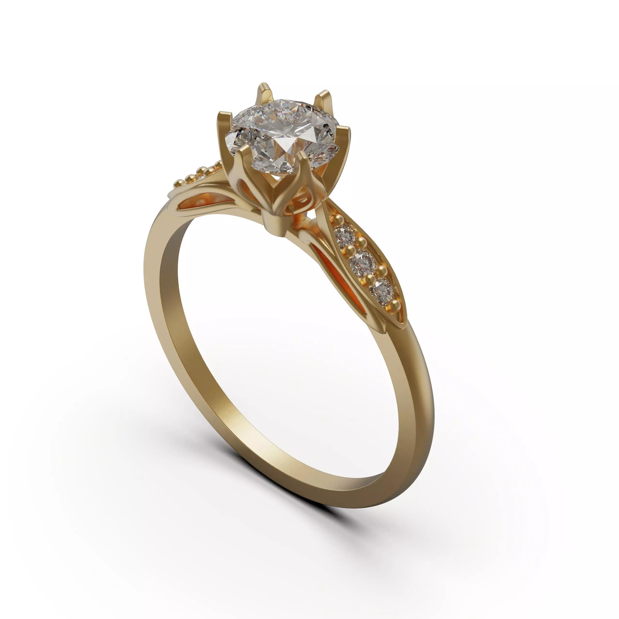 solitiare gold engagement ring with diamonds 3D print model_0