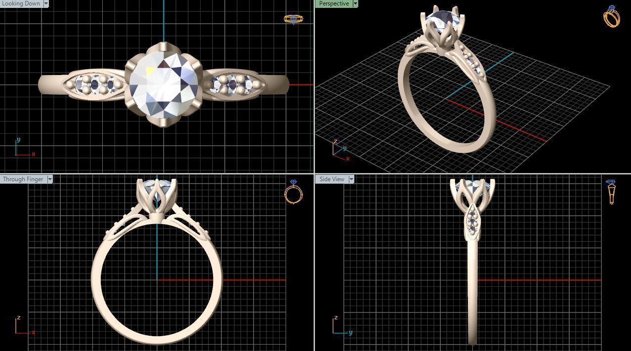 solitiare gold engagement ring with diamonds 3D print model_14