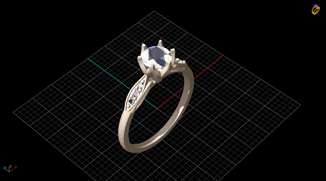 solitiare gold engagement ring with diamonds 3D print model_10