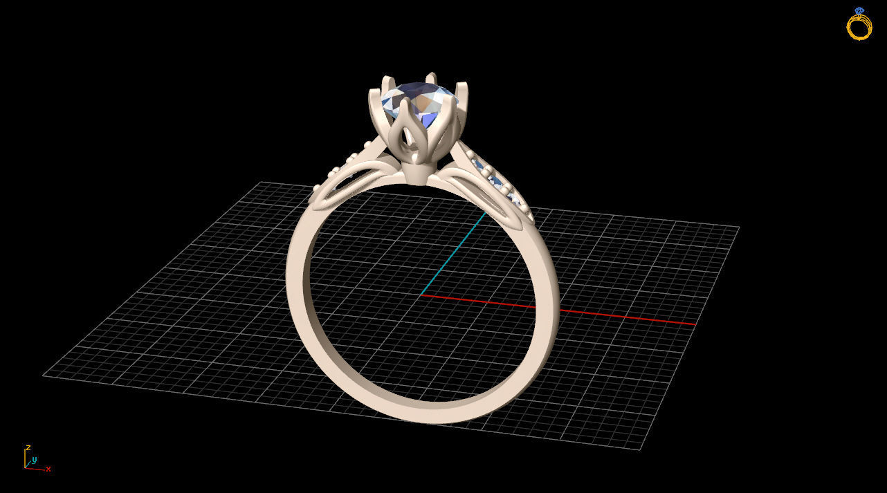 solitiare gold engagement ring with diamonds 3D print model_9